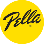 black pella logo on bright yellow circle