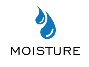 blue water droplet icon above the word moisture