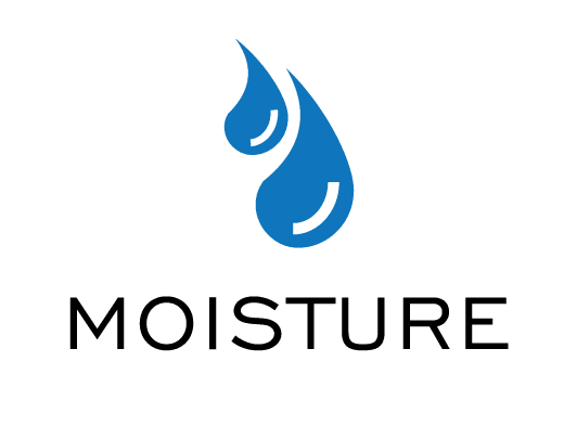 blue water droplet icon above the word moisture