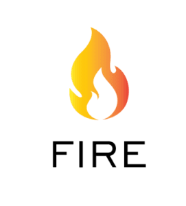 orange and yellow fire icon above the word fire