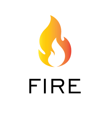 orange and yellow fire icon above the word fire