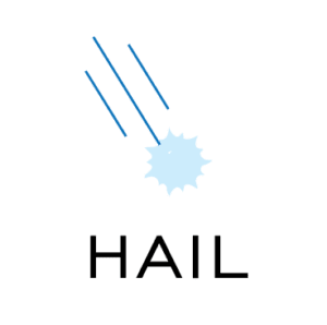 light blue snowflake icon above the word hail