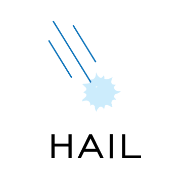 light blue snowflake icon above the word hail