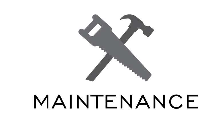 gray saw and hammer icon above the word maintenance