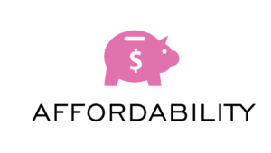 pink piggy bank icon above the word affordability