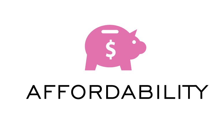 pink piggy bank icon above the word affordability